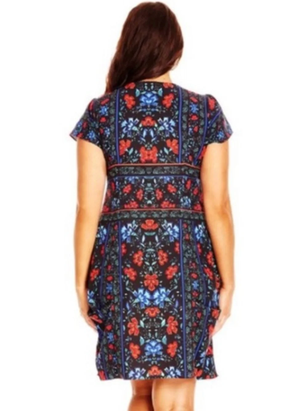 City Chic Folk Dance Print Zip Front Pleat Tunic Dress 16/Small